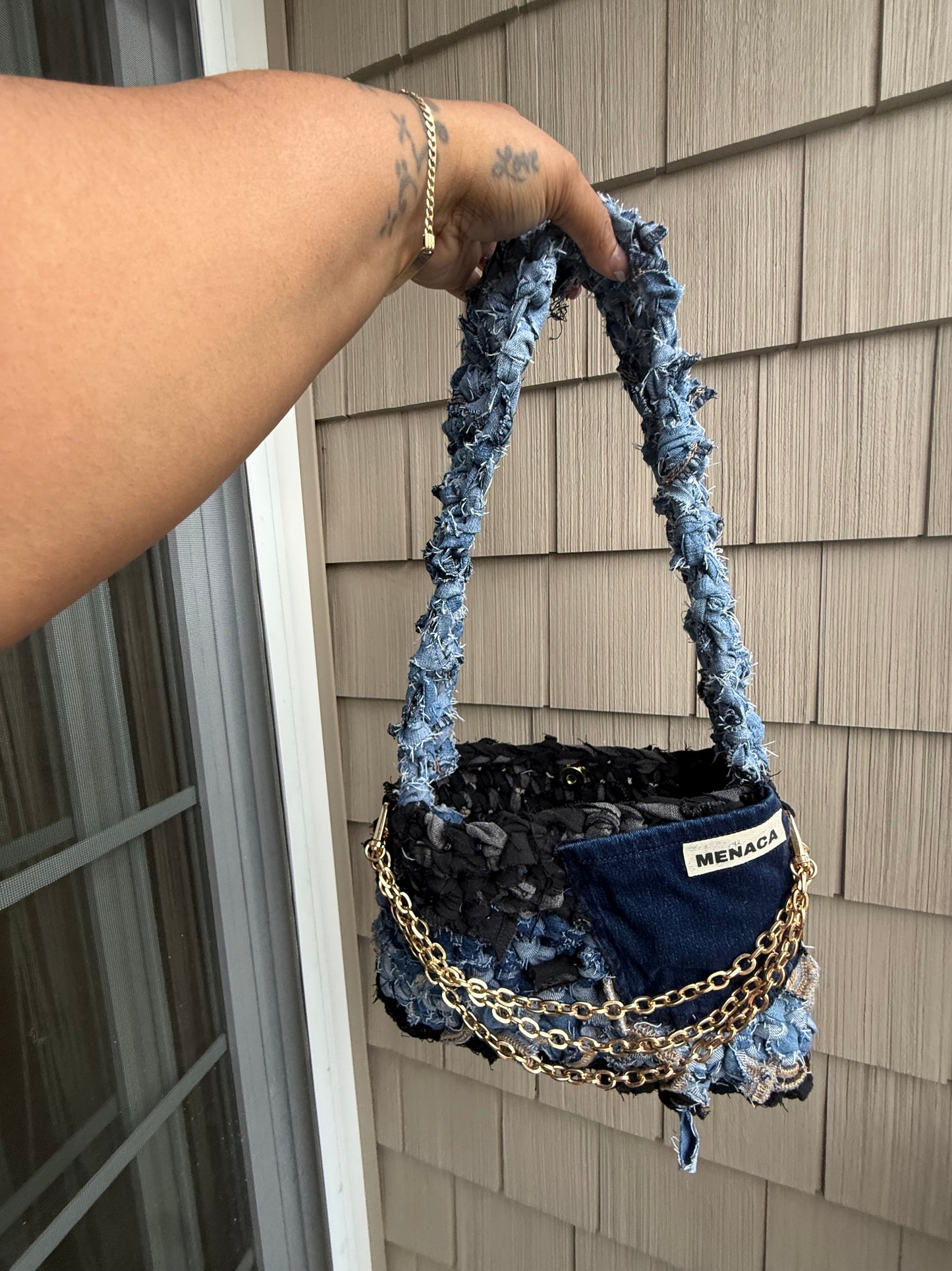 Denim handbag ( raw cut)