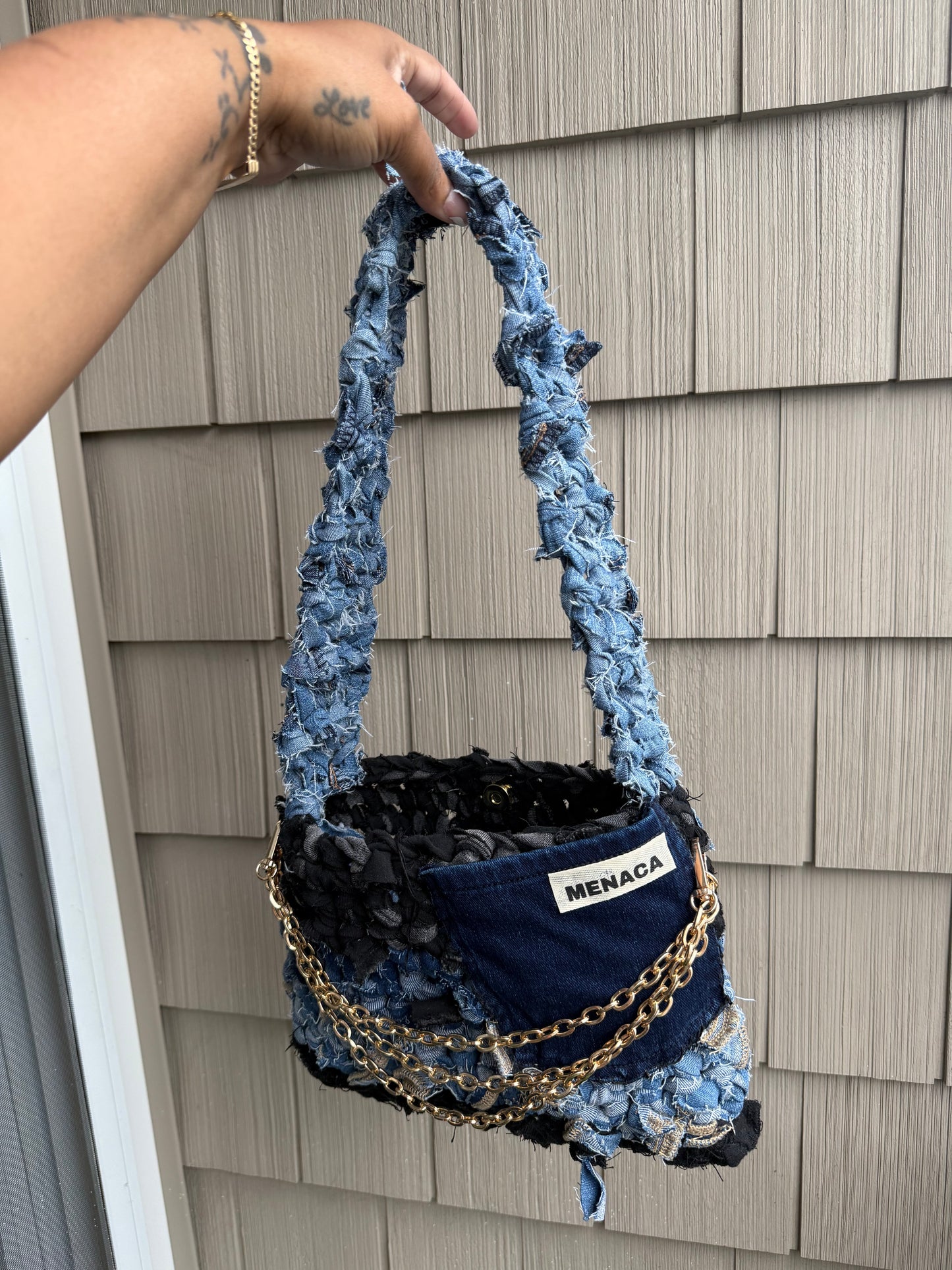 Denim handbag ( raw cut)