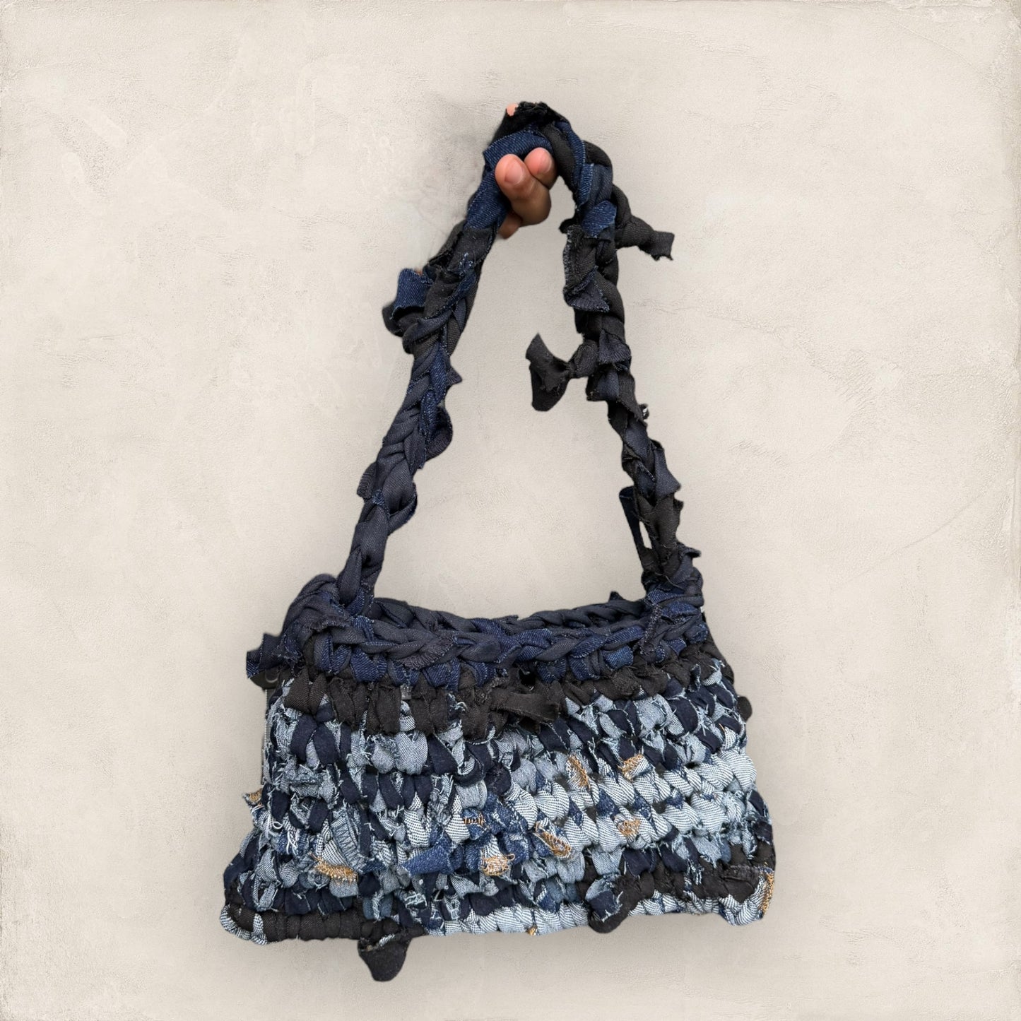 Denim handbag ( raw cut)