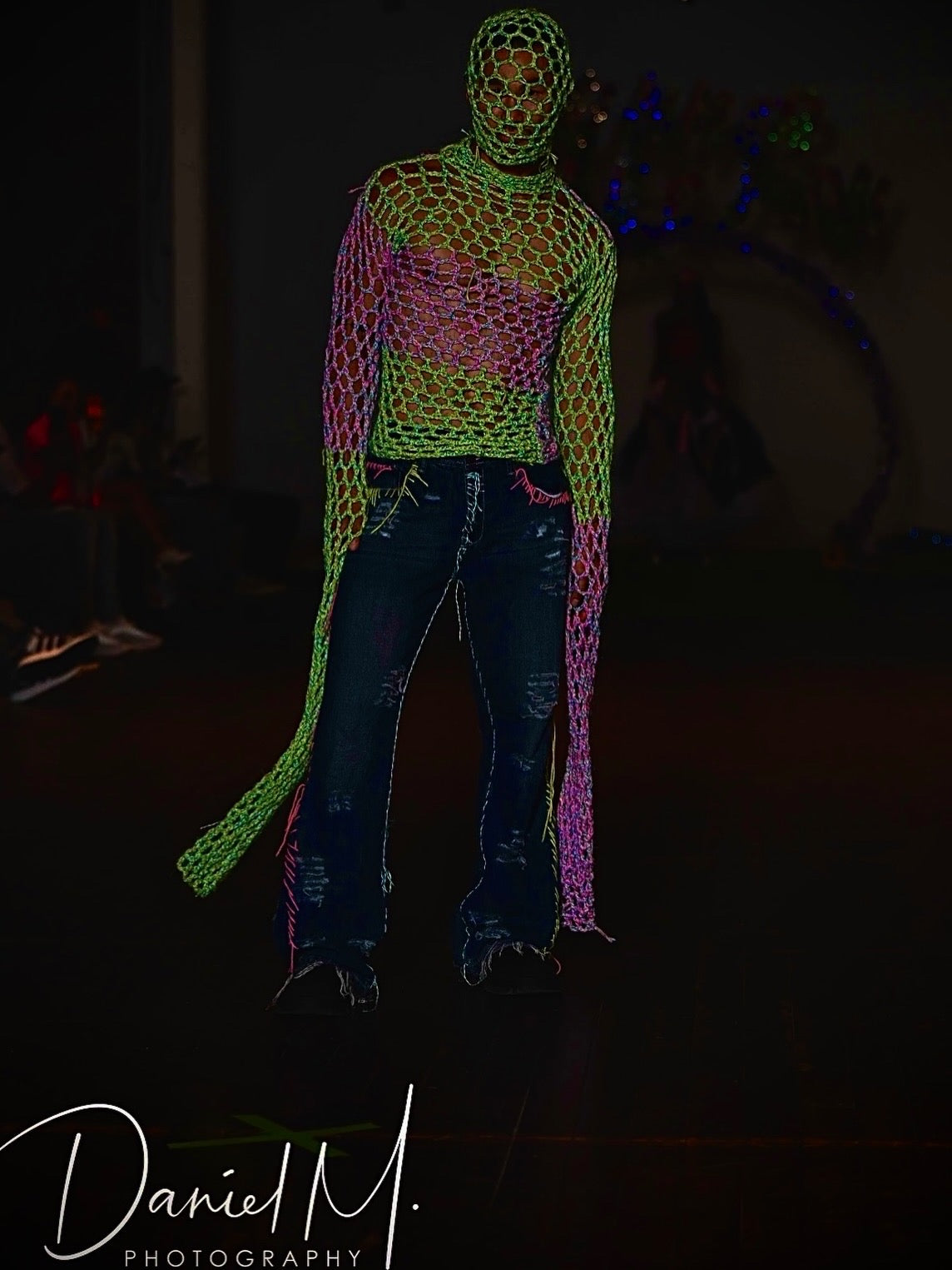One of one mesh long sleeve shirt and head piece combo