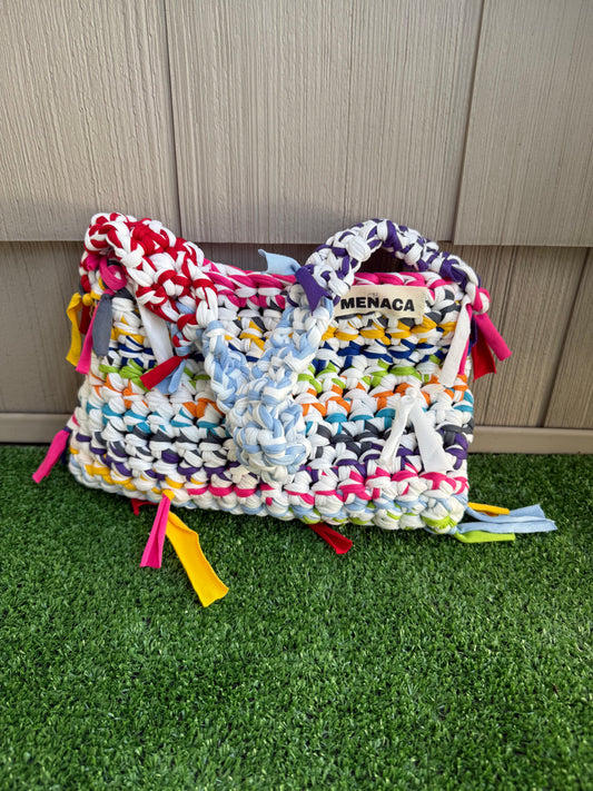 White base scrap handbag